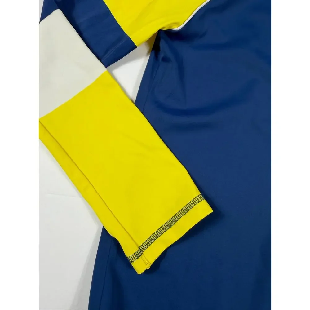 Mini Boden Colorblock UPF 40+ Long Sleeve Rash Guard Navy Yellow Size 9-10 swim